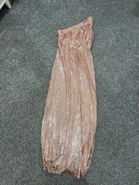 One-Shoulder Rose Gold Sequin Gown